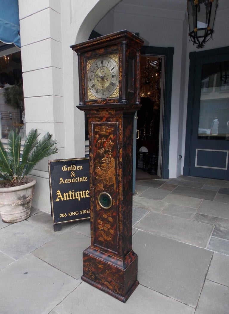 English Chinoiserie Black Lacquered Tall Case Clock, Maker J. Jackeman
