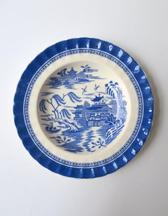 English Chinoiserie Blue and White Bowls Plates Copeland, Set of 3, Late 19th C