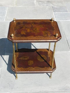 English Chinoiserie & Brass Finial Two Tiered Side Table with Claw Feet, C. 1850