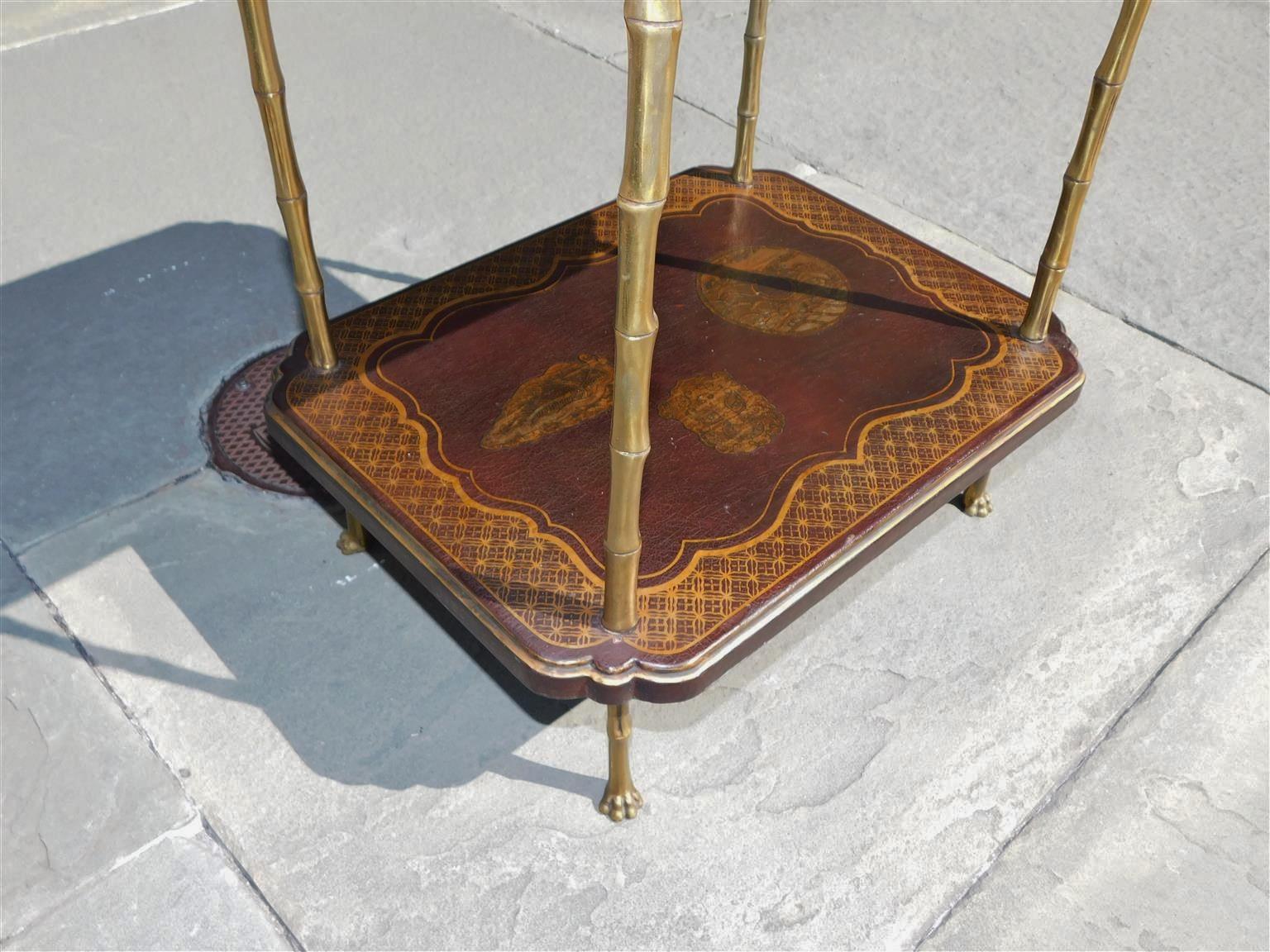 English Chinoiserie & Brass Finial Two Tiered Side Table with Claw Feet, C. 1850 For Sale 3