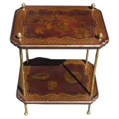 English Chinoiserie & Brass Finial Two Tiered Side Table with Claw Feet, C. 1850