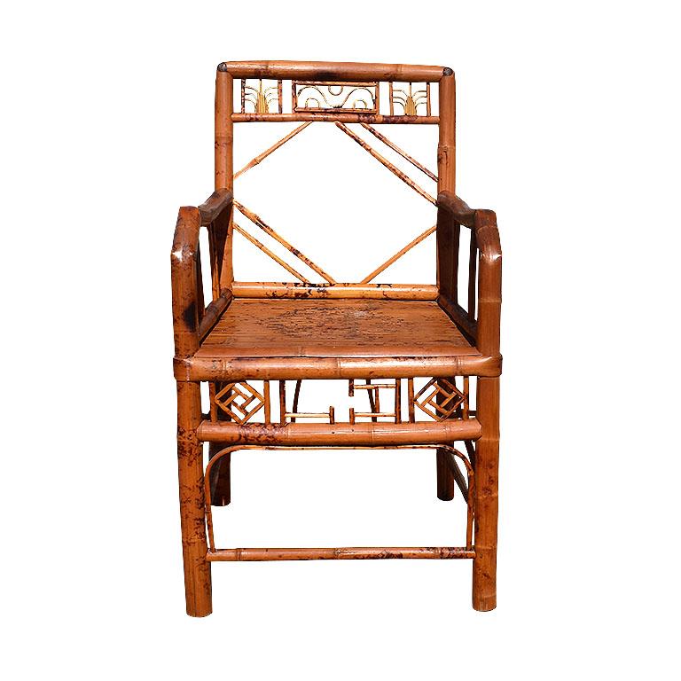 English Chinoiserie Burnt Bamboo Chippendale Arm Chair In Good Condition For Sale In Oklahoma City, OK