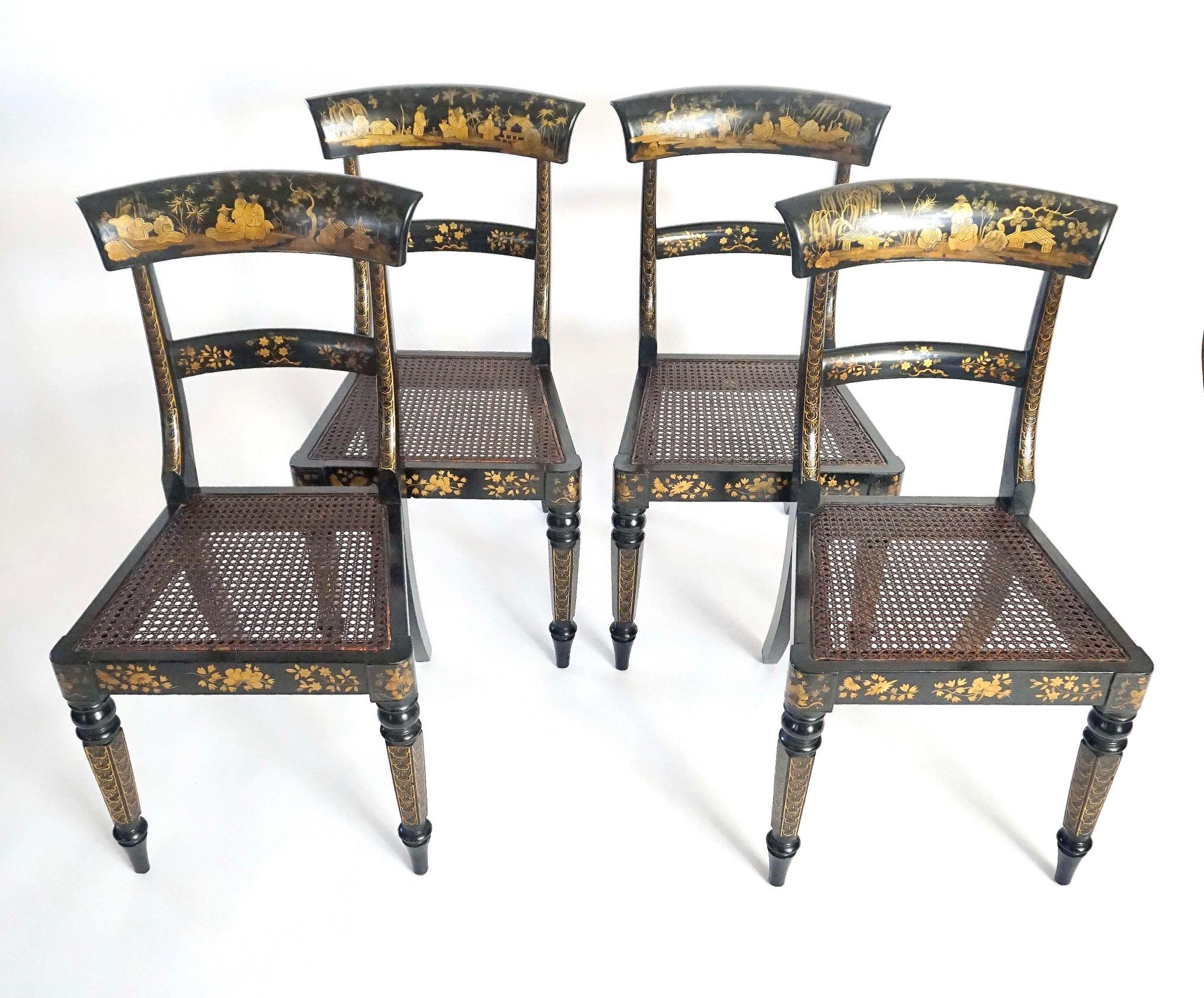 Hand-Woven English Chinoiserie Chairs, Ex-Garvan Collection Yale University, circa 1835 For Sale
