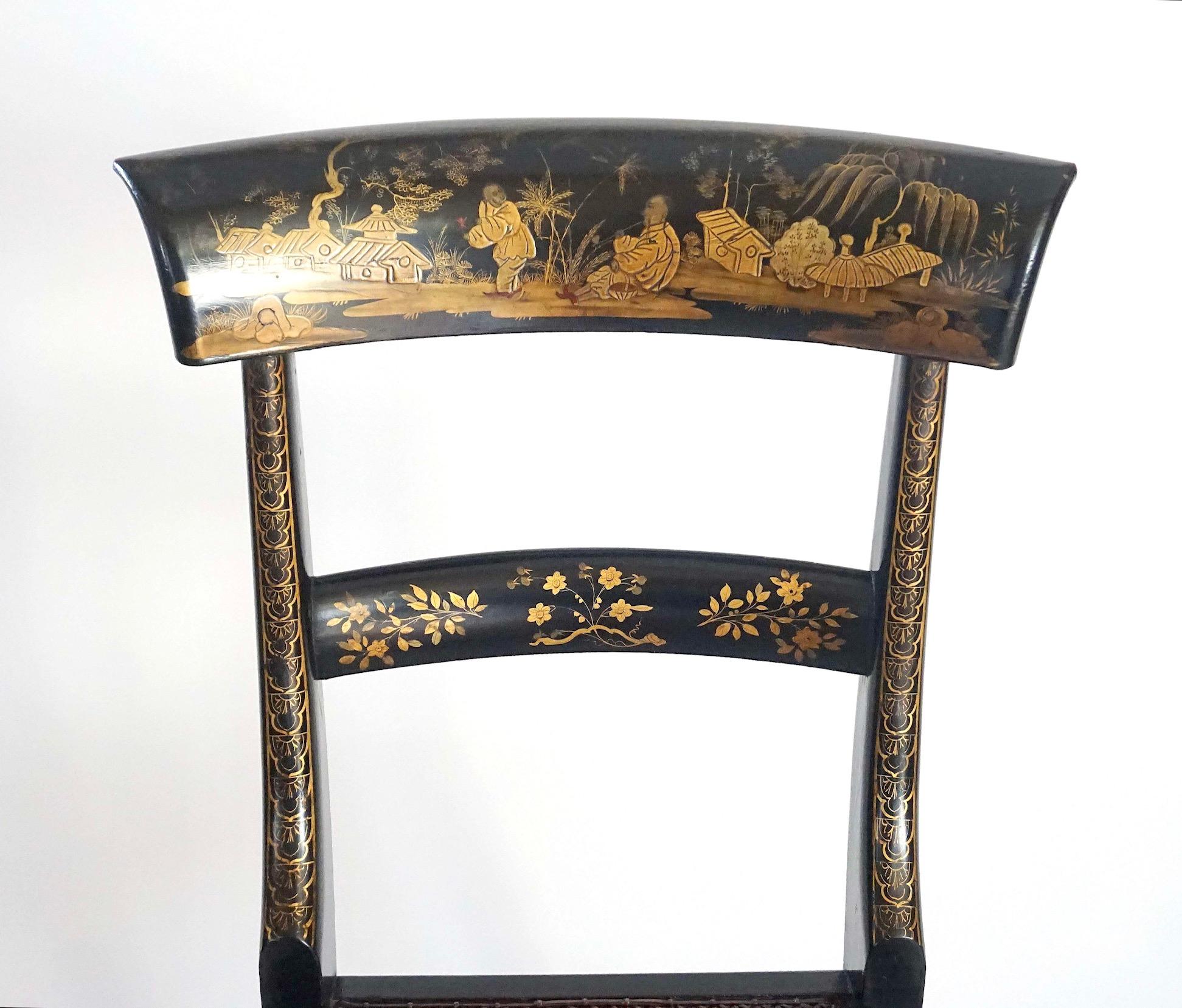 Cane English Chinoiserie Chairs, Ex-Garvan Collection Yale University, circa 1835 For Sale