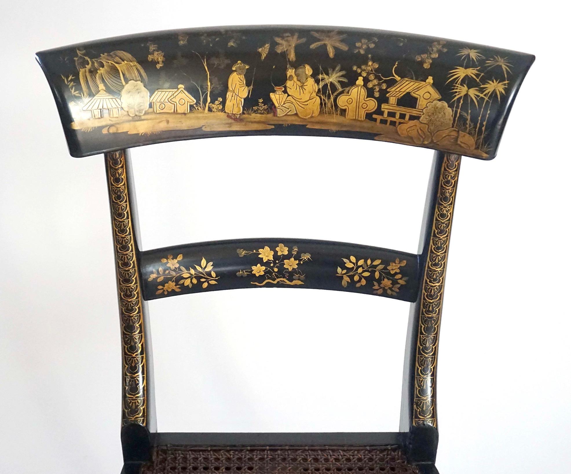 Canne Chaises Chinoiserie anglaise, collection Ex-Garvan de l'université de Yale, vers 1835 en vente