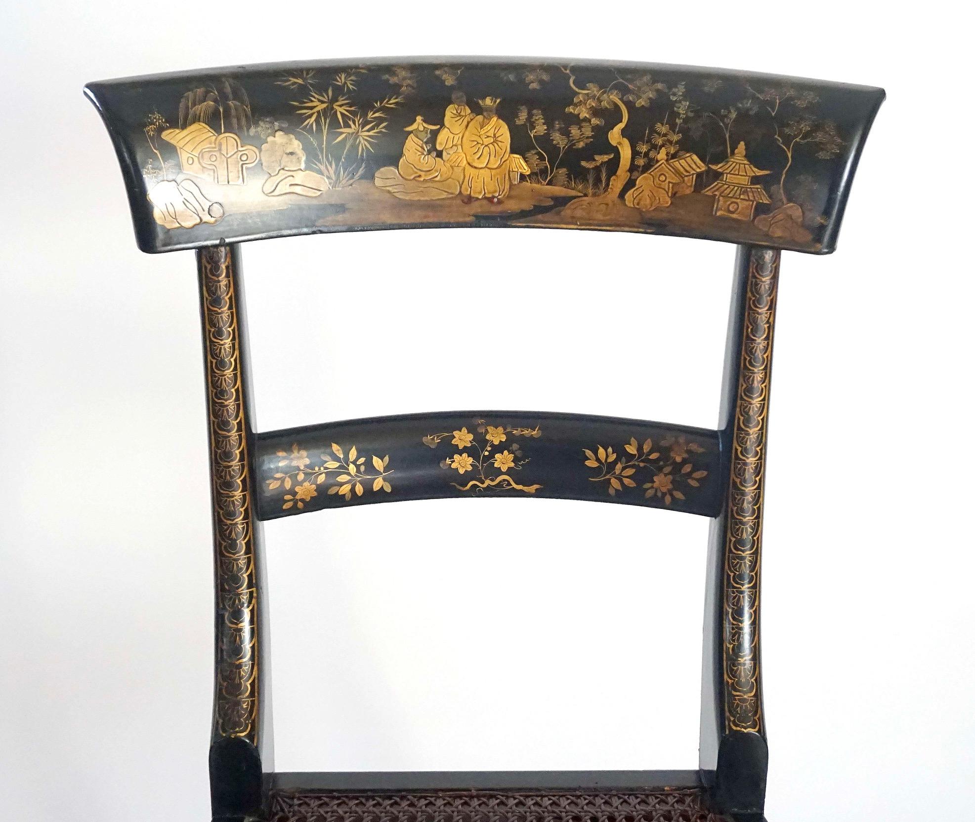 English Chinoiserie Chairs, Ex-Garvan Collection Yale University, circa 1835 For Sale 2