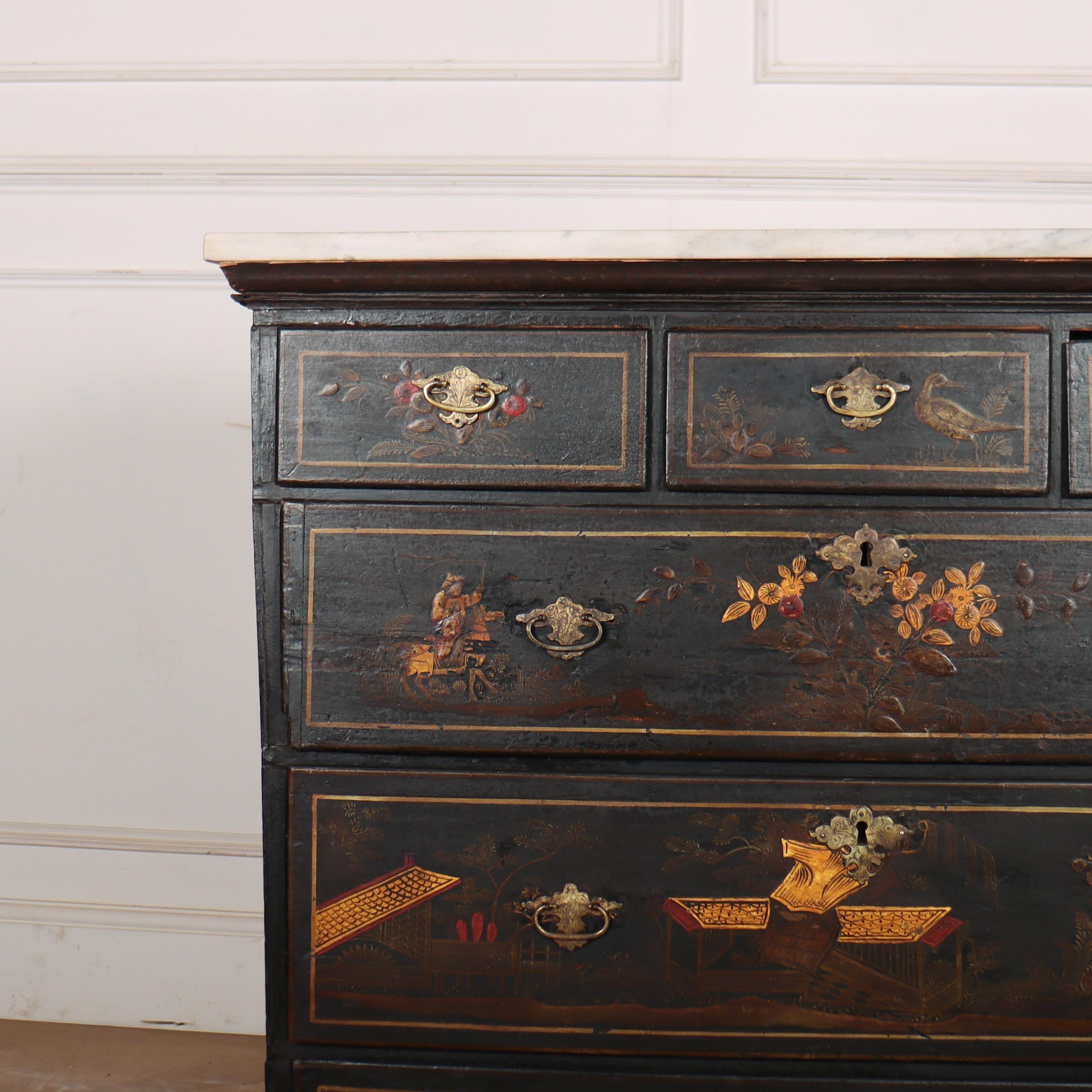 18th C Chinoiserie decorated chest of drawers with a marble top. 1760.

Reference: 8445

Dimensions
38 inches (97 cms) Wide
21.5 inches (55 cms) Deep
39.5 inches (100 cms) High