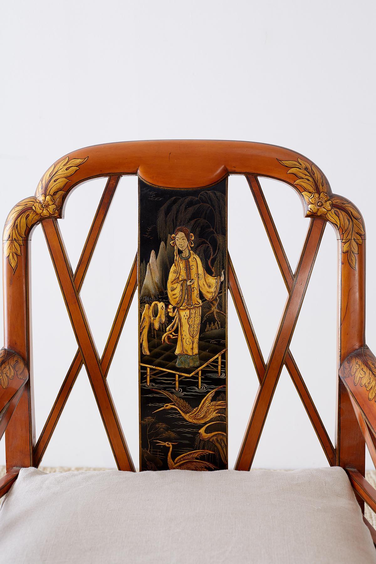 English Chinoiserie Chippendale Style Lacquered Armchair im Zustand „Gut“ in Rio Vista, CA