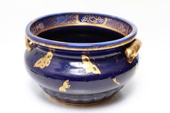 English Chinoiserie Cobalt & Gilt Jardiniere With Fox Handles