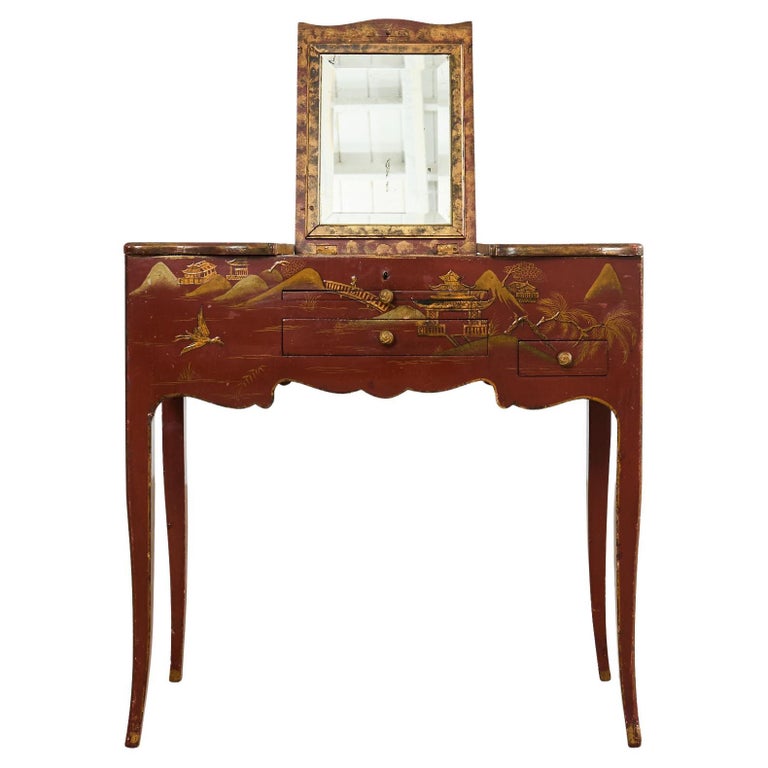 English Chinoiserie Decorated Queen Anne Vanity Dressing Table