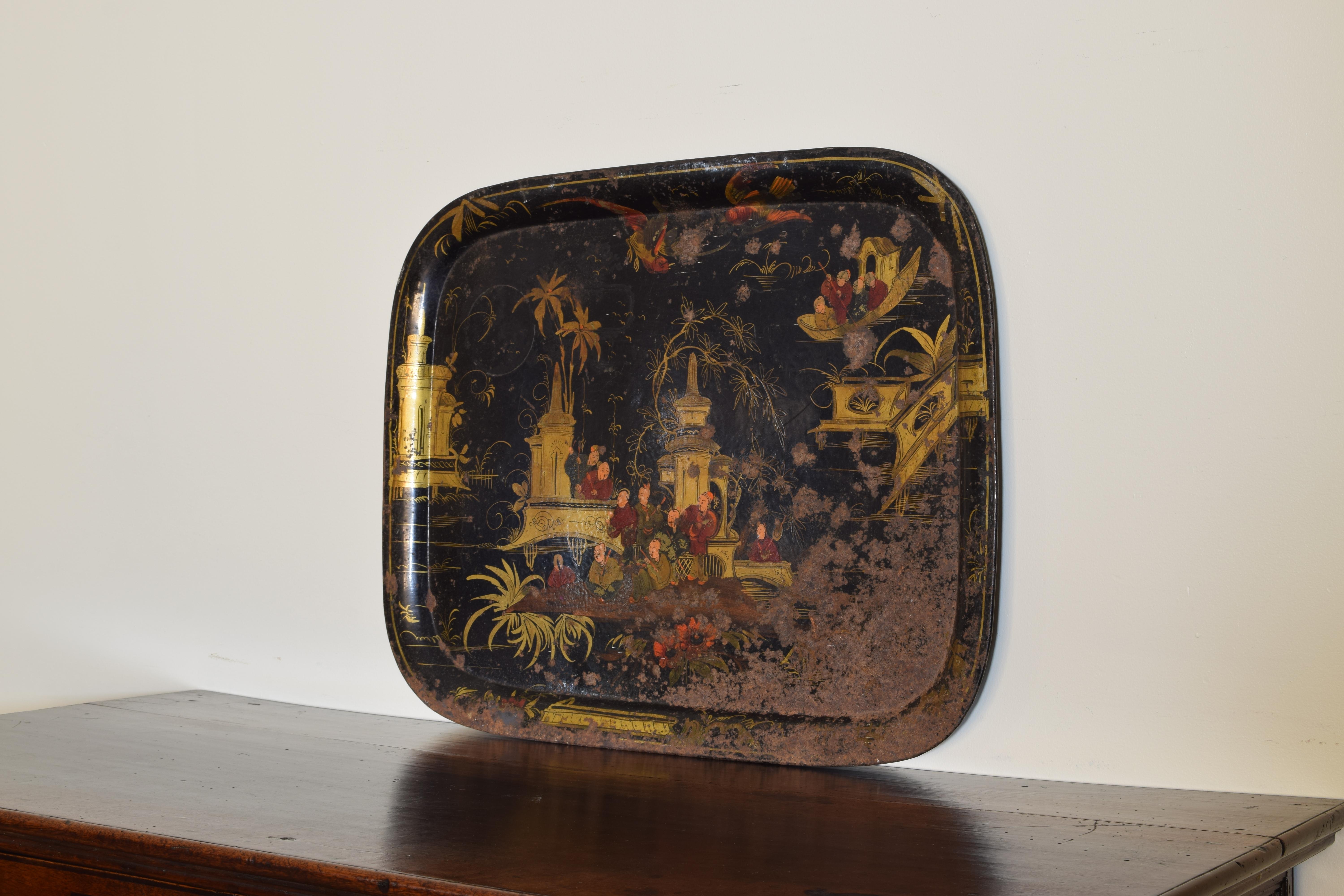 Victorian English Chinoiserie Decorated Tole Tray, Third Quarter of the 19th Century
