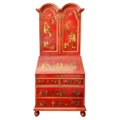 English Chinoiserie Georgian Style Japanned Scarlet Vermillion Cabinet Secretary