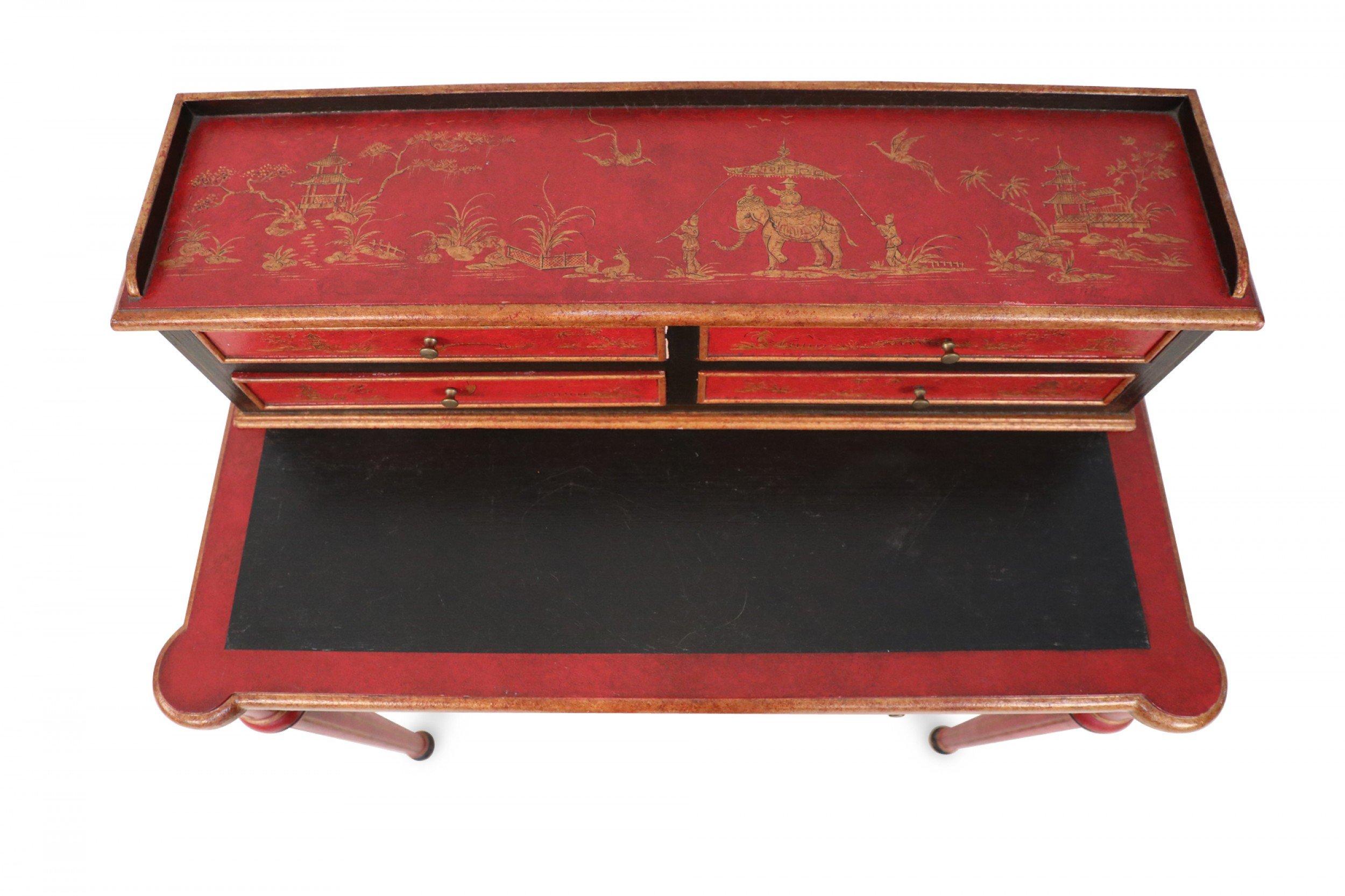 English Chinoiserie / Georgian Style Red and Black Secretary Desk 4