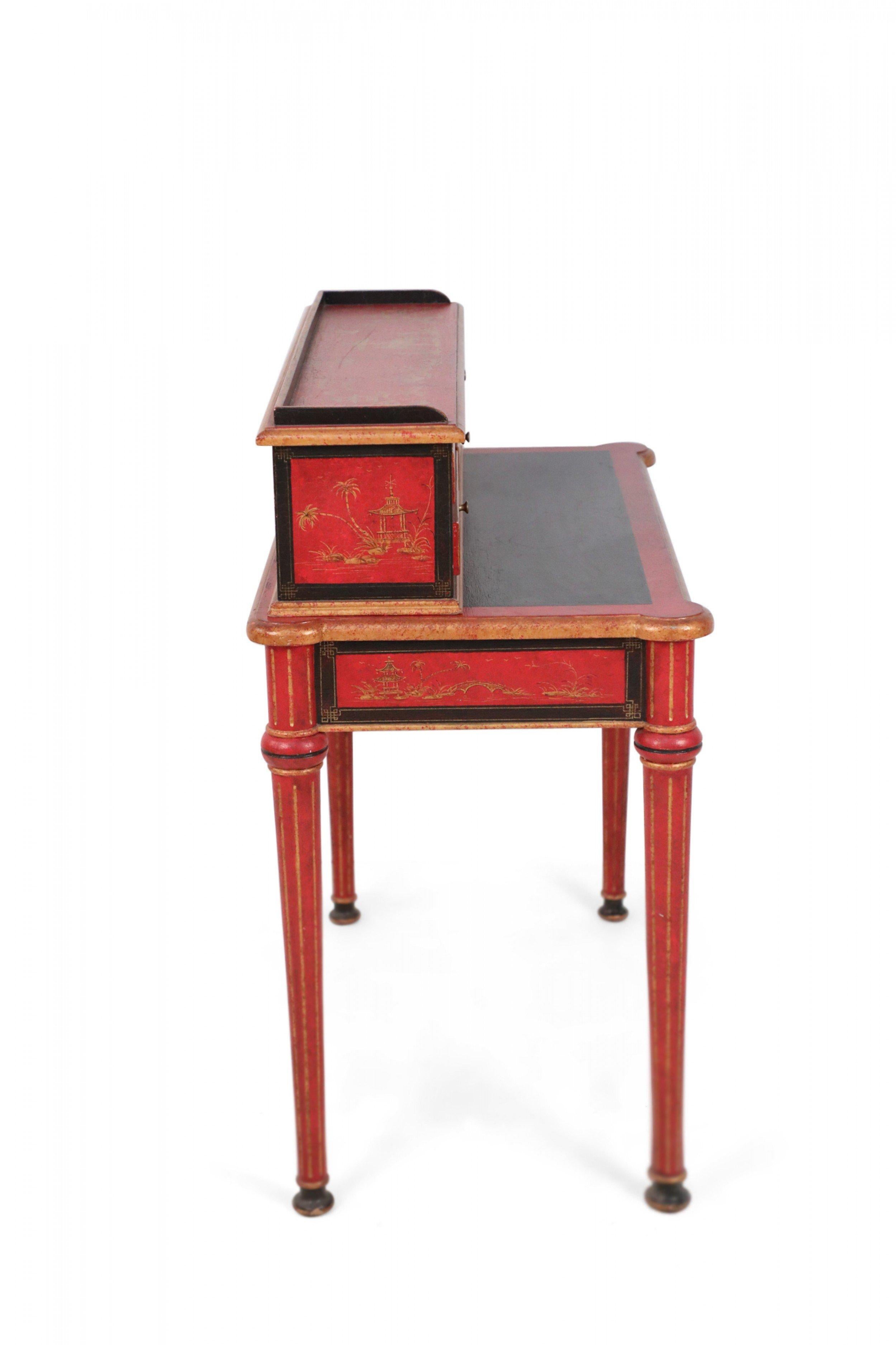 English Chinoiserie / Georgian Style Red and Black Secretary Desk 1