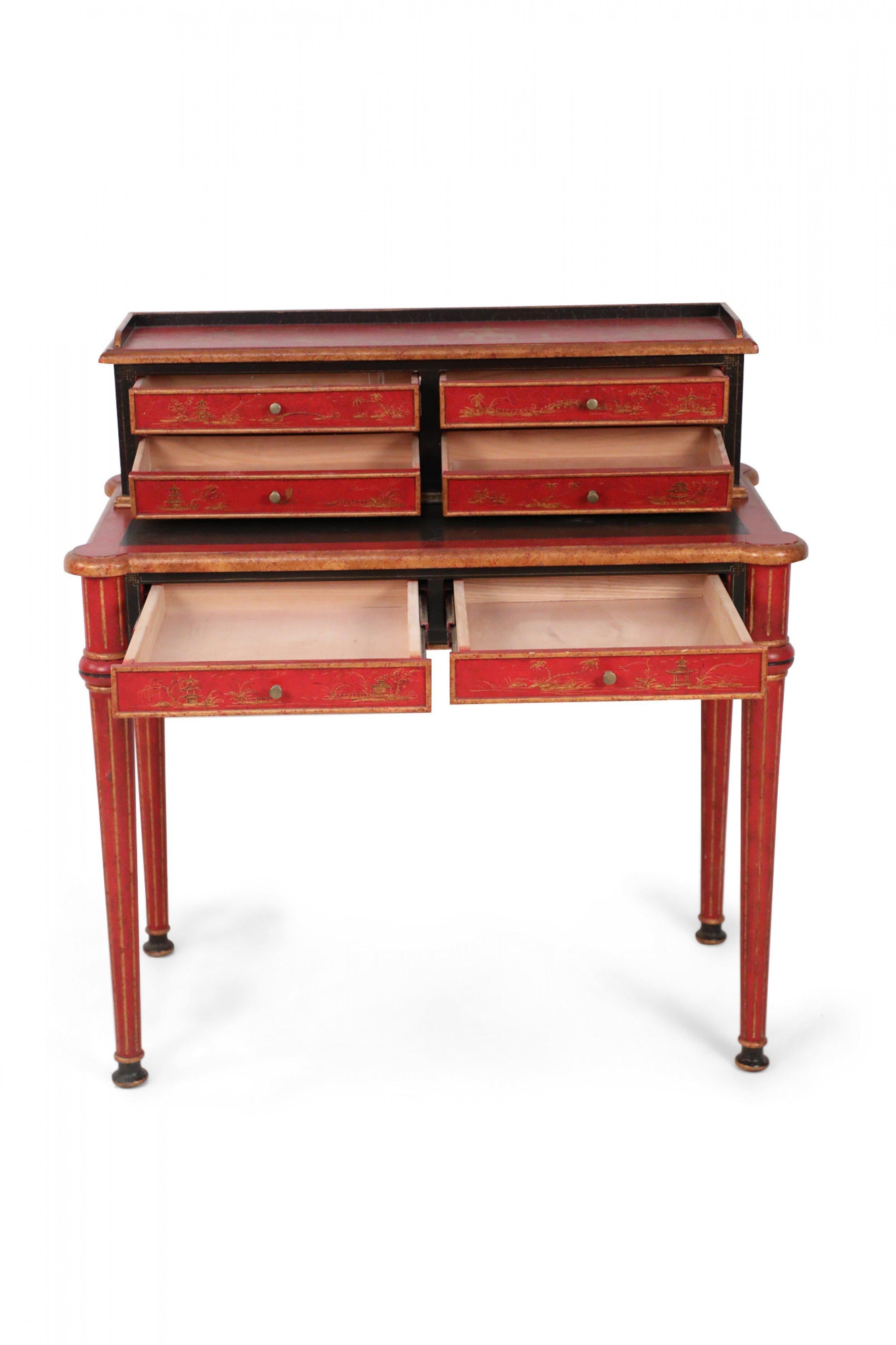 English Chinoiserie / Georgian Style Red and Black Secretary Desk 3