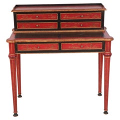 English Chinoiserie / Georgian Style Red and Black Secretary Desk