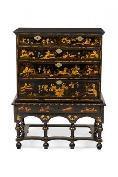English Chinoiserie Highboy Chest of Drawers