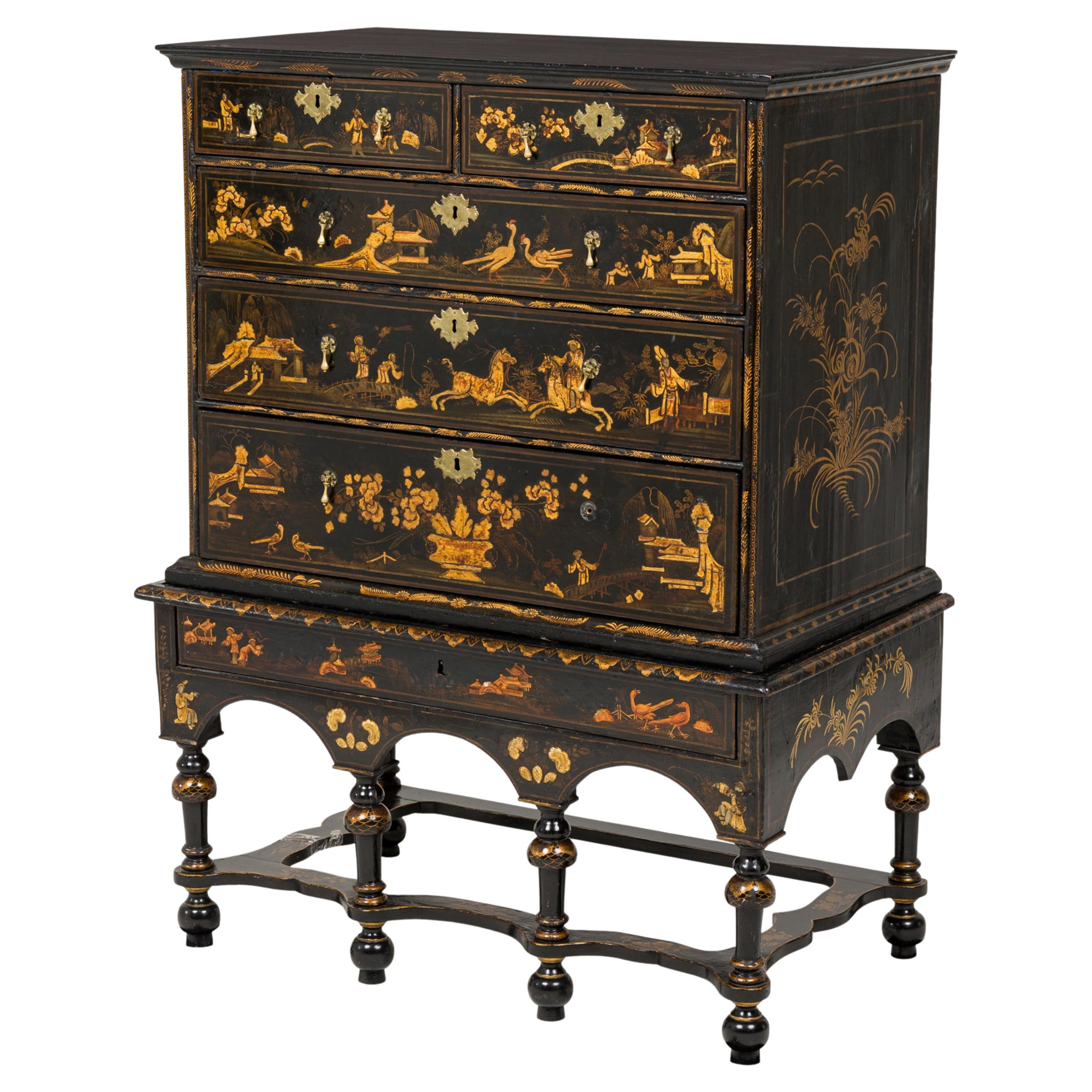 English Chinoiserie Highboy Chest of Drawers For Sale