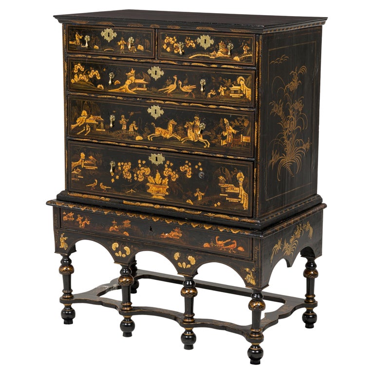 English Chinoiserie Highboy Chest of Drawers For Sale at 1stDibs