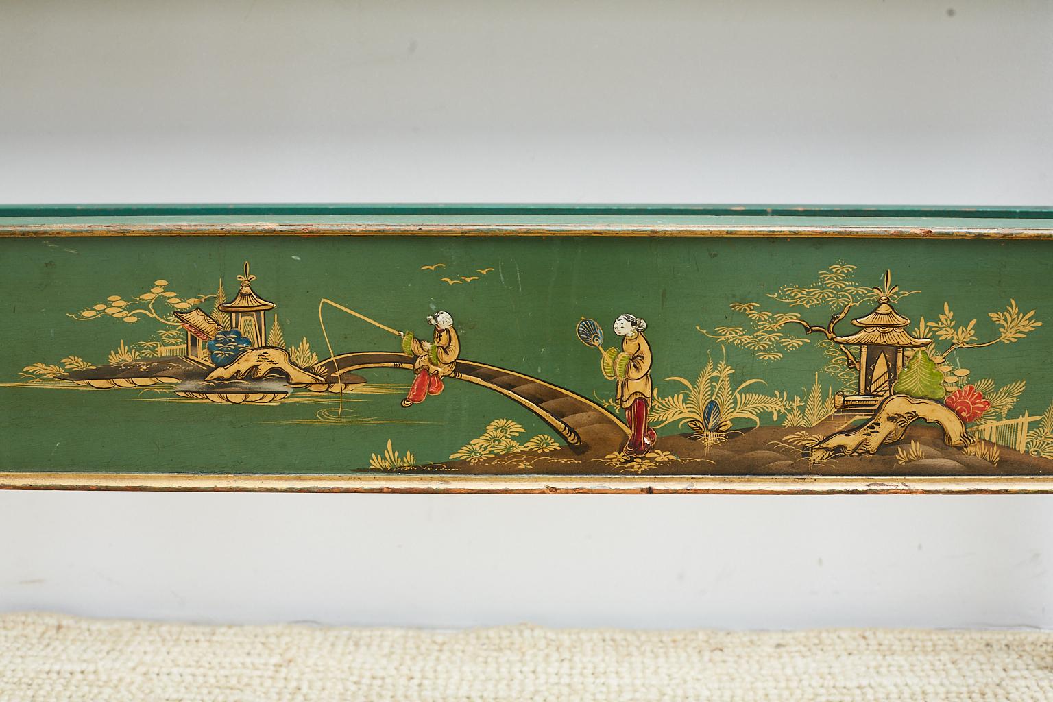 English Chinoiserie Lacquered Headboard and Footboard 1