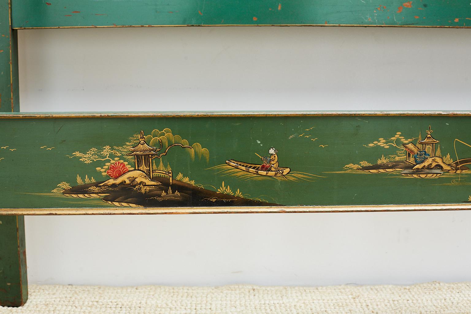 English Chinoiserie Lacquered Headboard and Footboard 2