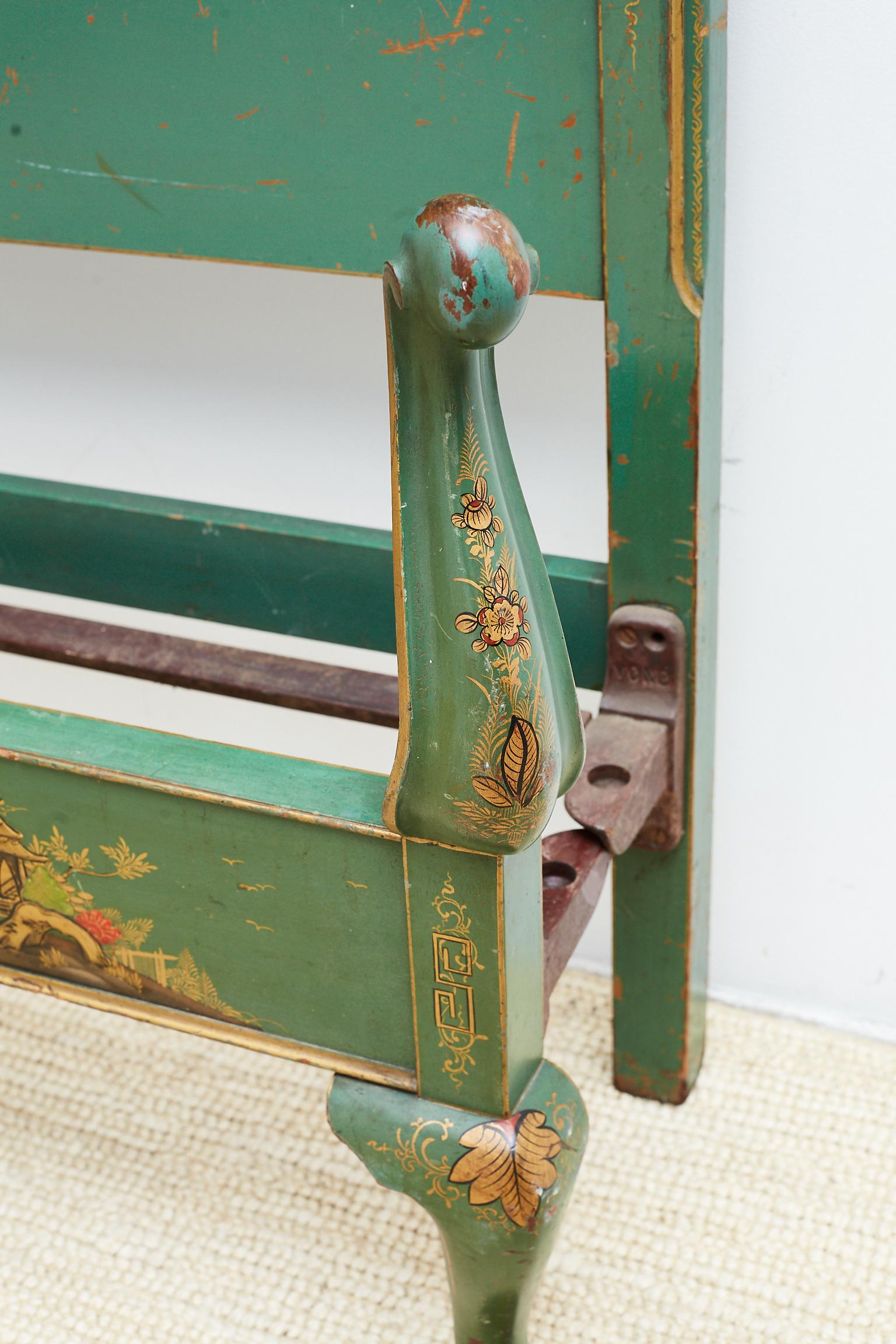 Iron English Chinoiserie Lacquered Headboard and Footboard