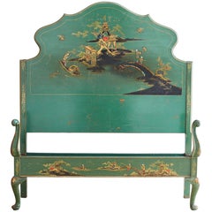 Vintage English Chinoiserie Lacquered Headboard and Footboard