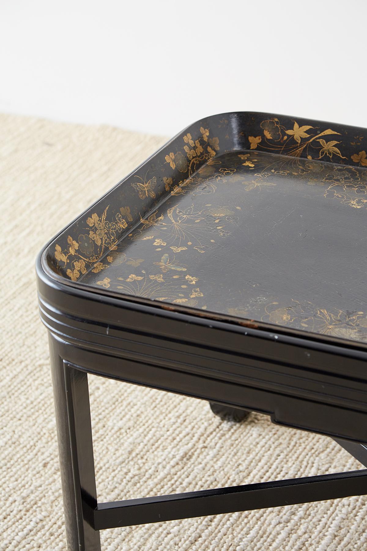 Ebonized English Chinoiserie Lacquered Tray Table by Henry Clay