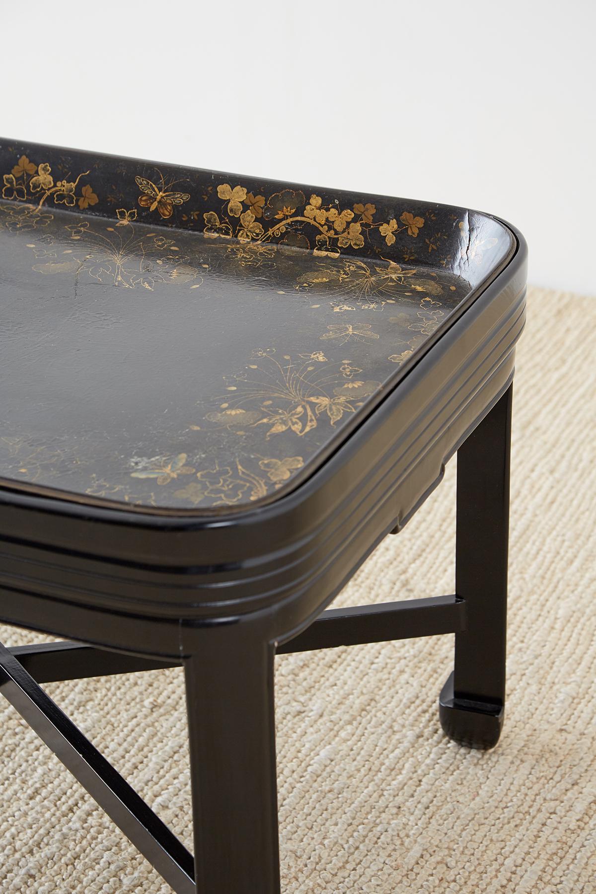 Wood English Chinoiserie Lacquered Tray Table by Henry Clay