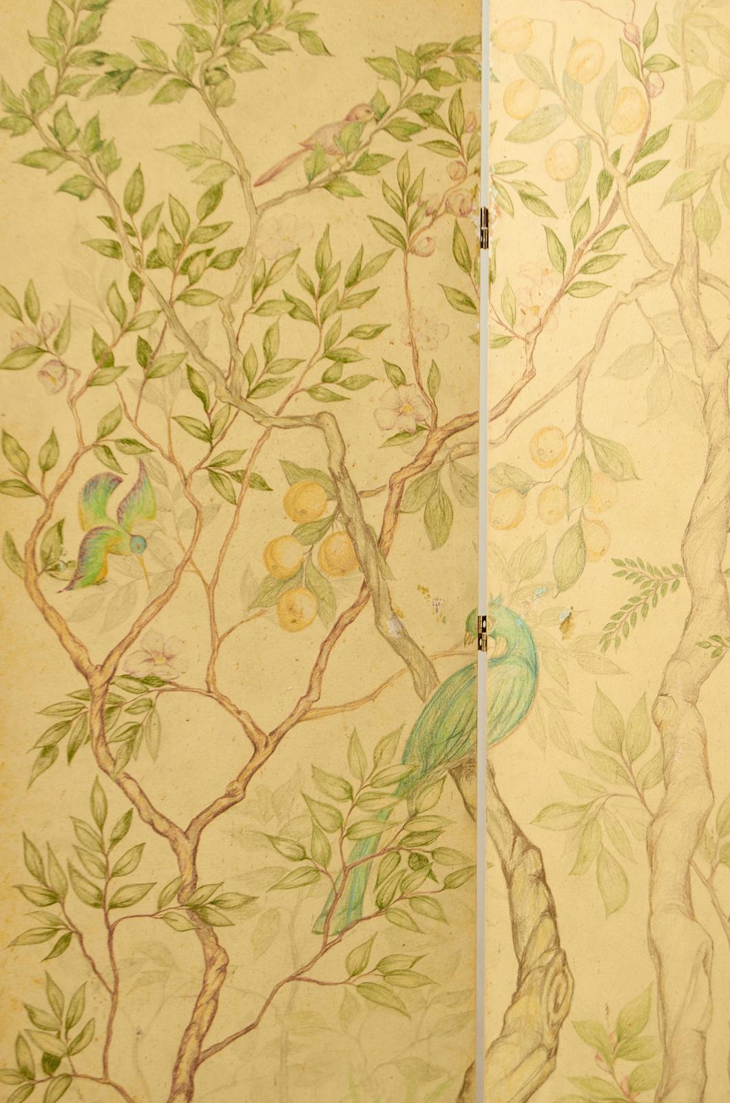 English Chinoiserie Painted Five-Panel Double Sided Screen 5