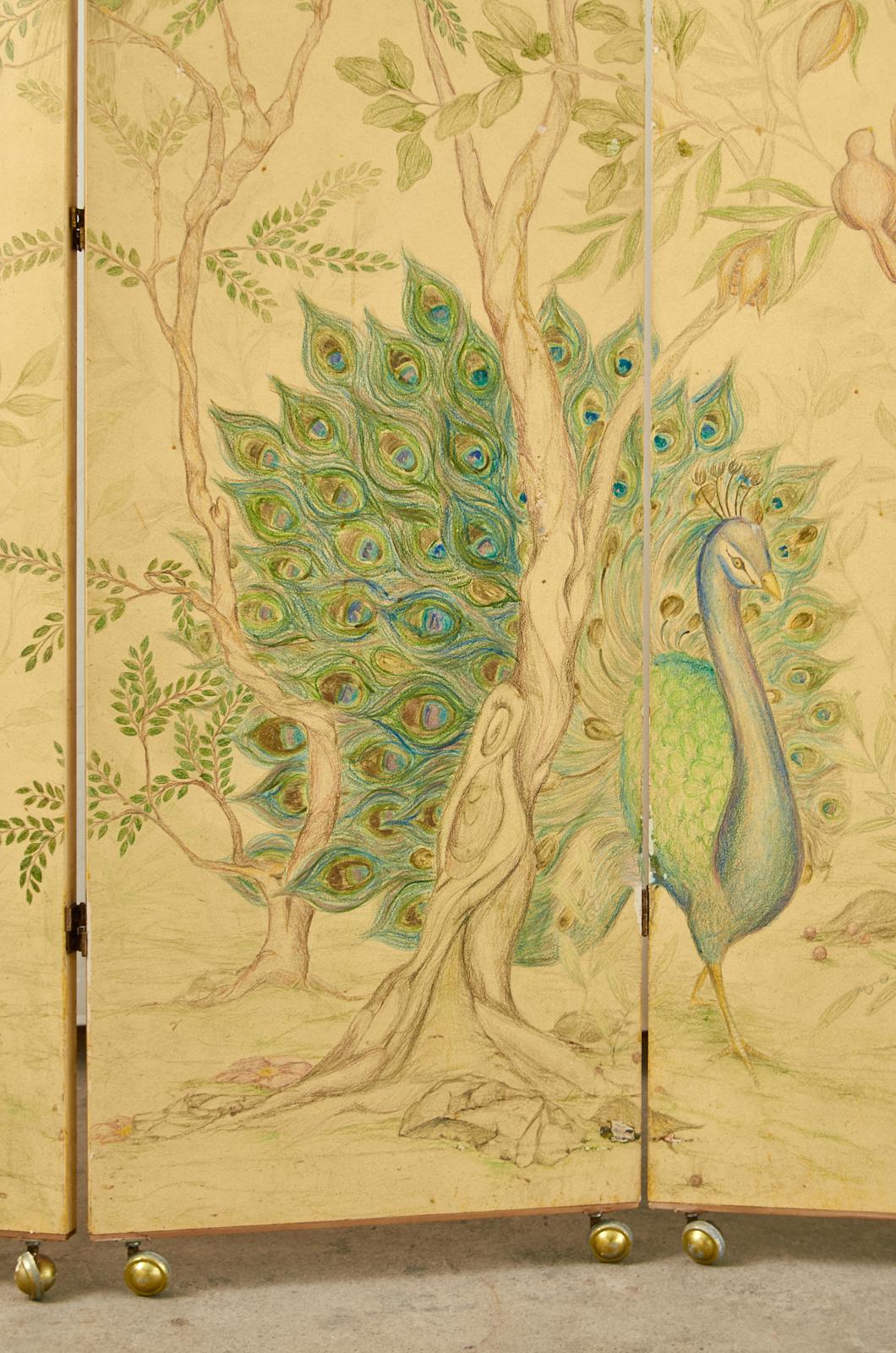 English Chinoiserie Painted Five-Panel Double Sided Screen 7