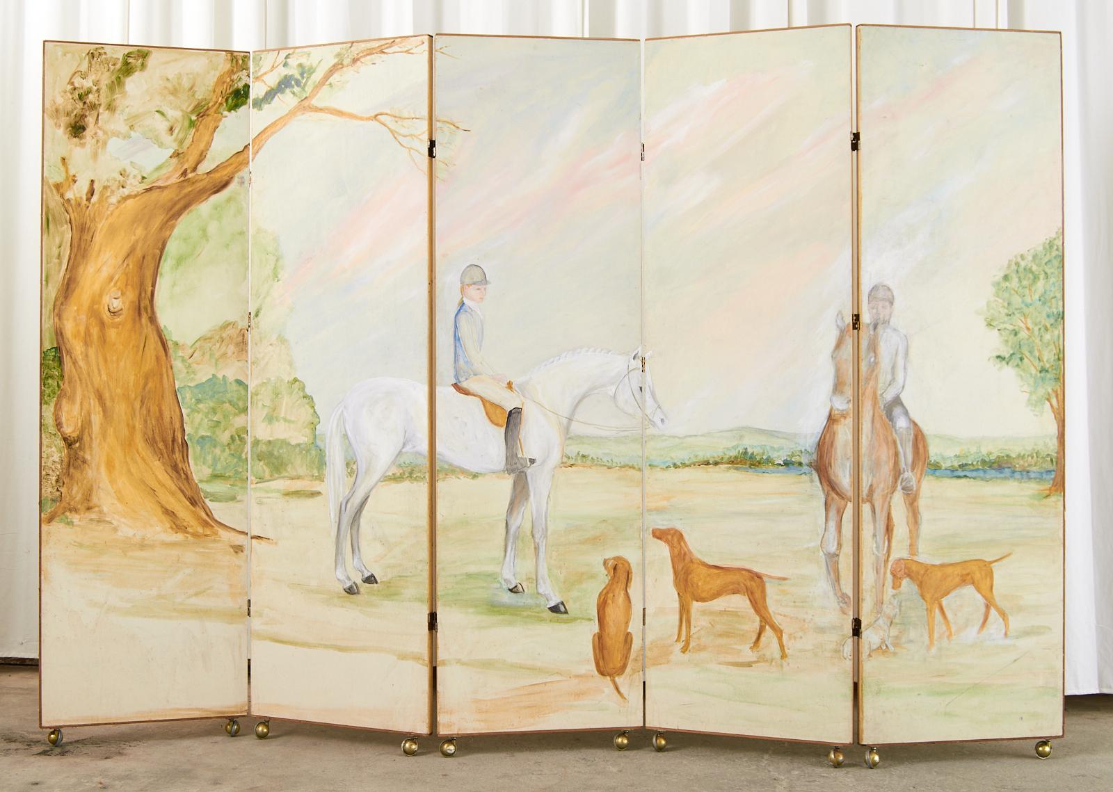 English Chinoiserie Painted Five-Panel Double Sided Screen 15