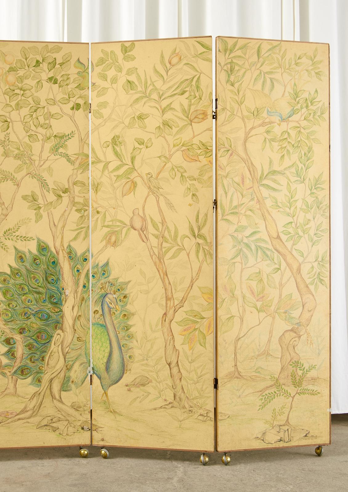 English Chinoiserie Painted Five-Panel Double Sided Screen In Good Condition In Rio Vista, CA