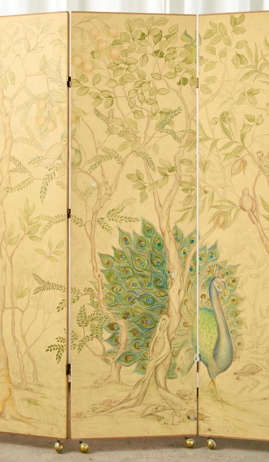 English Chinoiserie Painted Five-Panel Double Sided Screen 1
