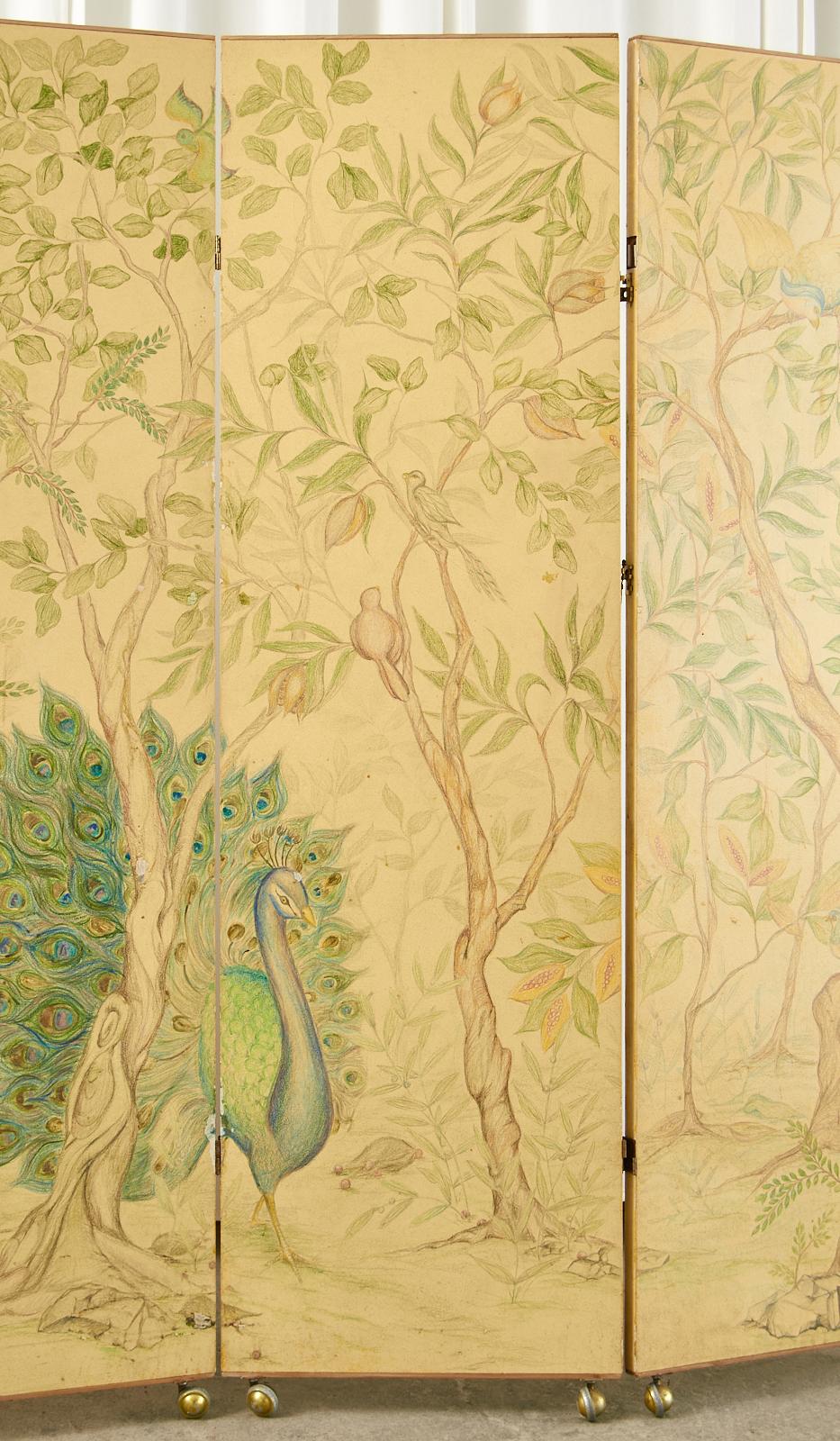 English Chinoiserie Painted Five-Panel Double Sided Screen 2