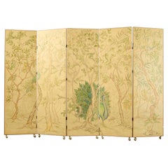 English Chinoiserie Painted Five-Panel Double Sided Screen