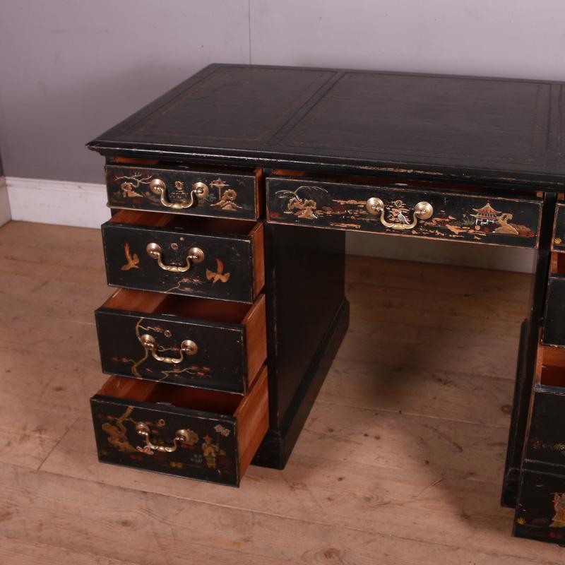 English Chinoiserie Pedestal Desk 5