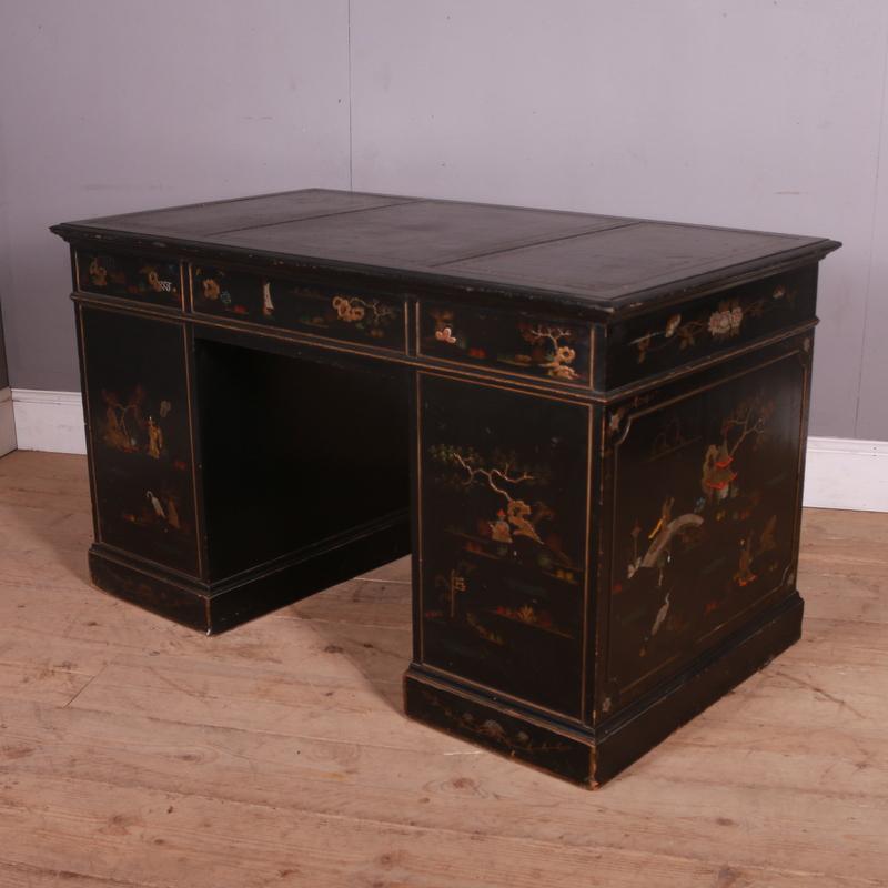 English Chinoiserie Pedestal Desk 3