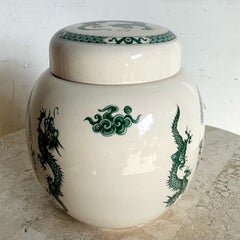 English Chinoiserie Porcelain Green Dragon Ginger Jar by Sadler
