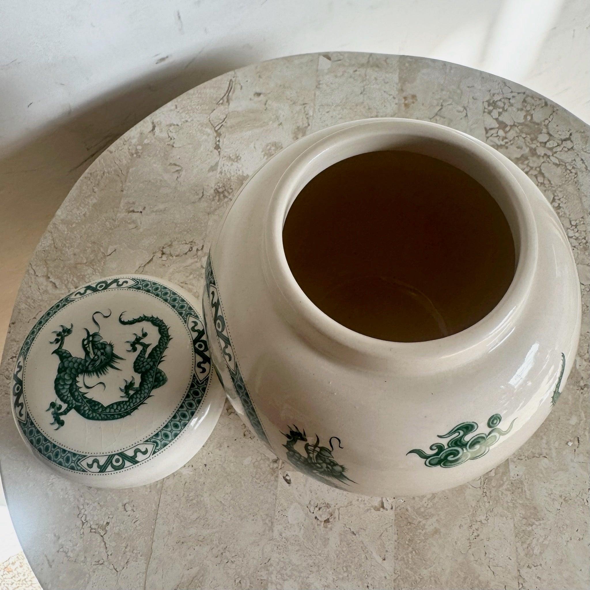 20th Century English Chinoiserie Porcelain Green Dragon Ginger Jar by Sadler