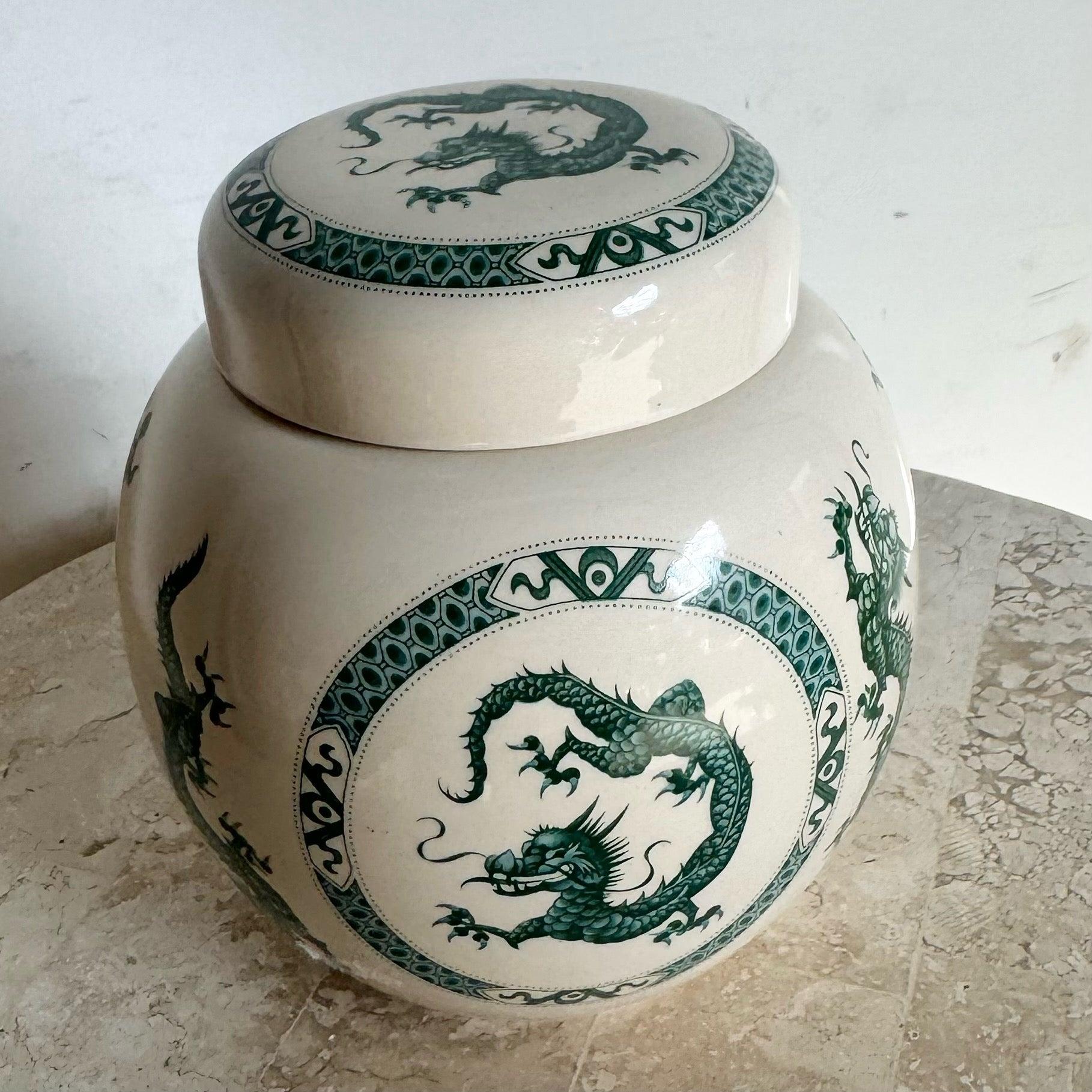 English Chinoiserie Porcelain Green Dragon Ginger Jar by Sadler 2
