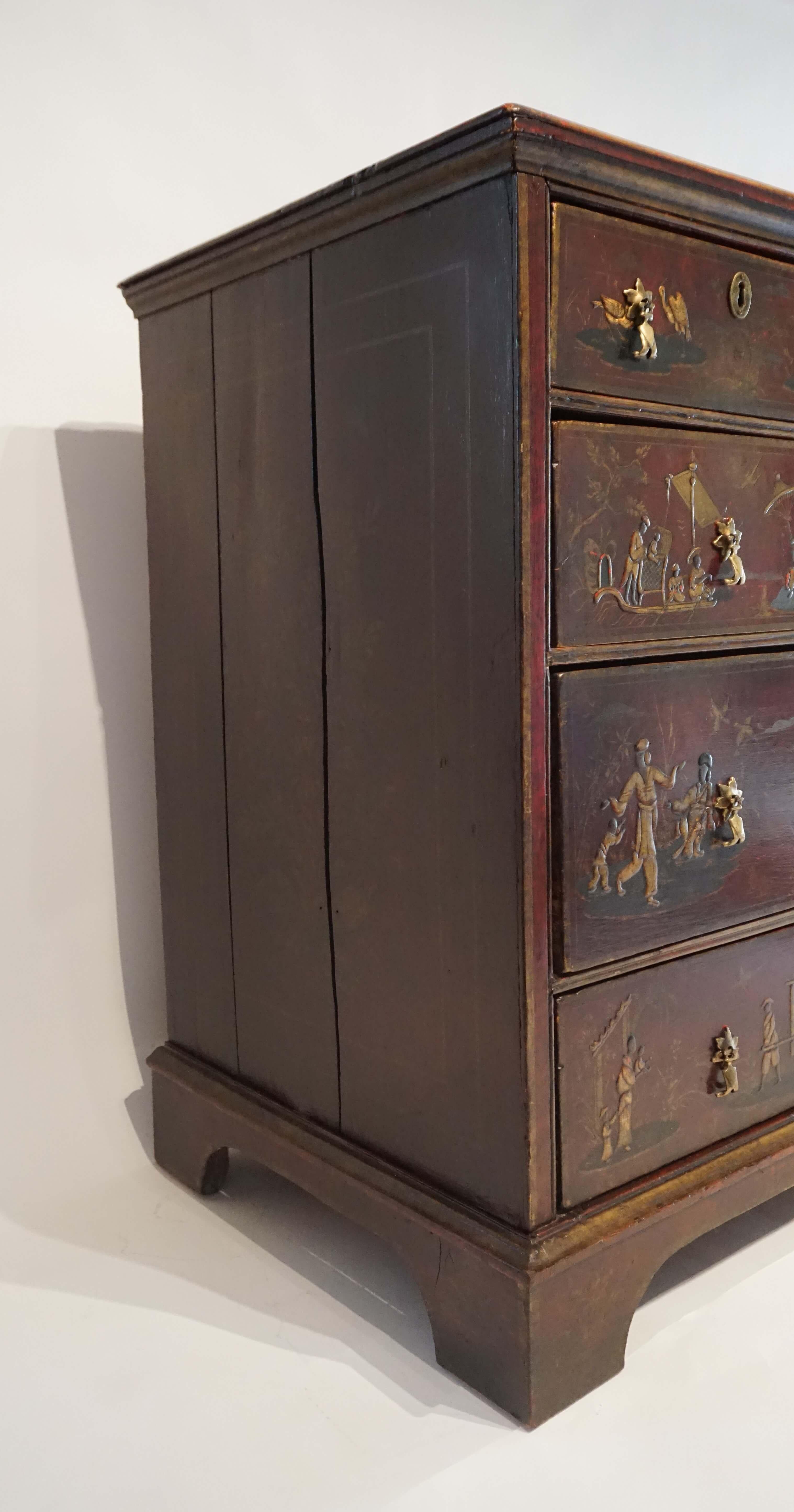 English Chinoiserie Red Japanned Chest of Drawers, circa 1720 10