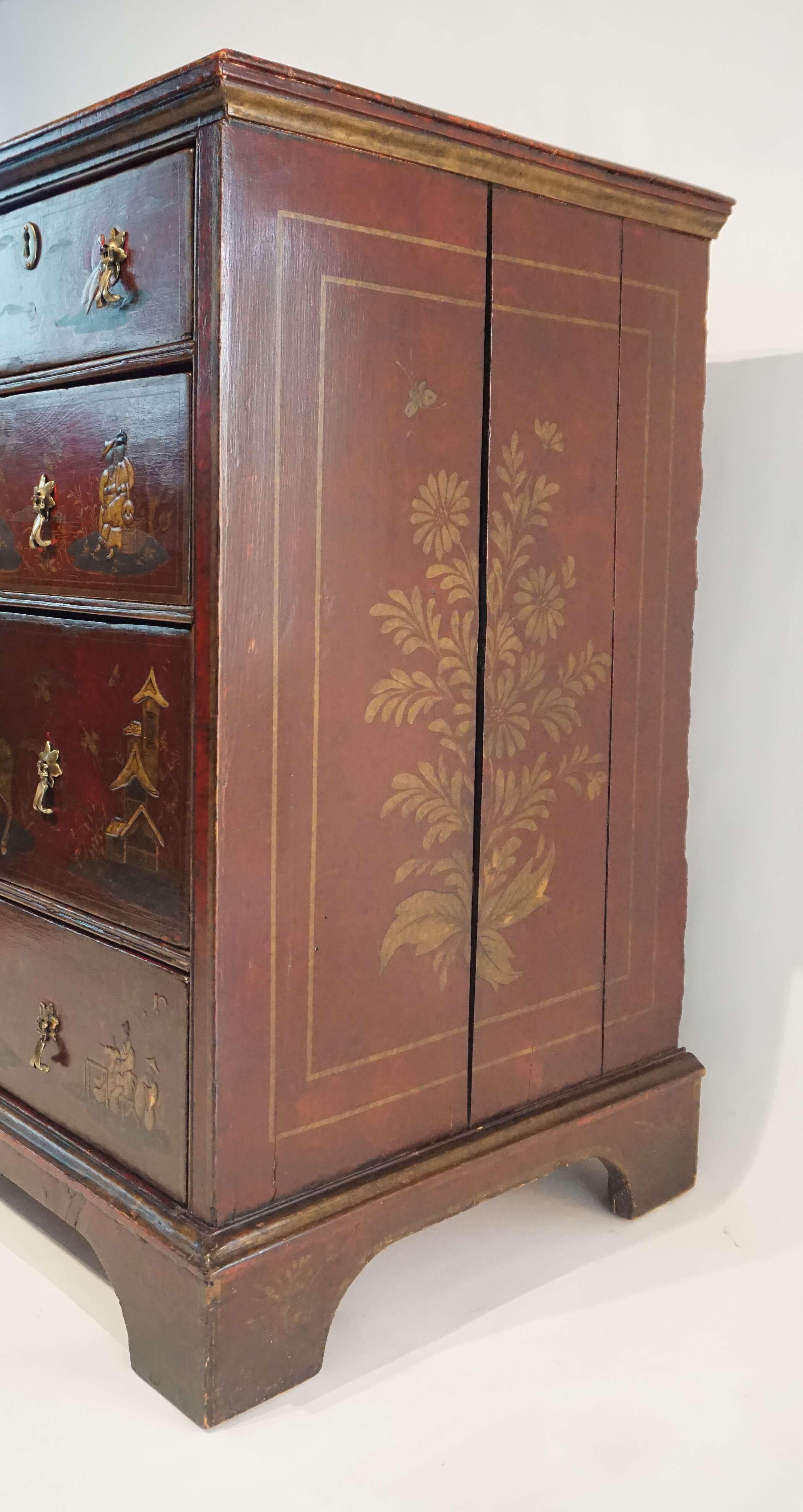 English Chinoiserie Red Japanned Chest of Drawers, circa 1720 12