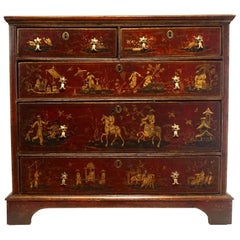 English Chinoiserie Red Japanned Chest of Drawers, circa 1720