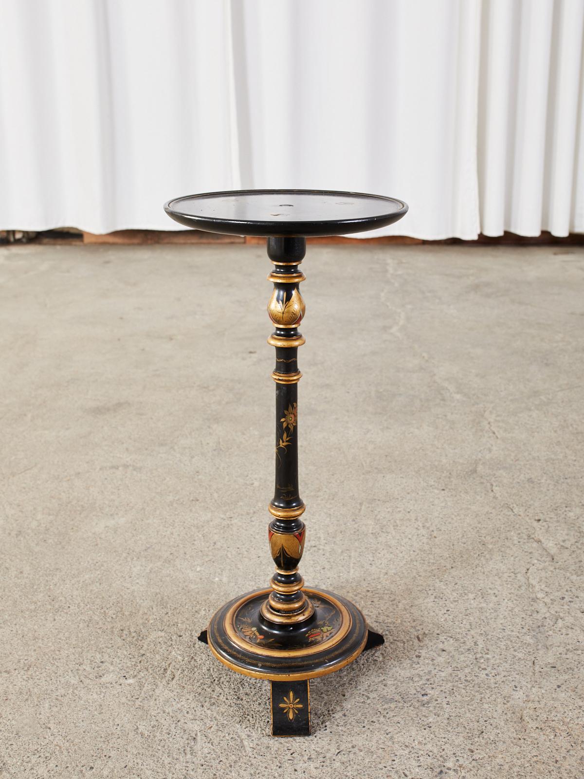 English Chinoiserie Revival Lacquered Pedestal Drink Table 6