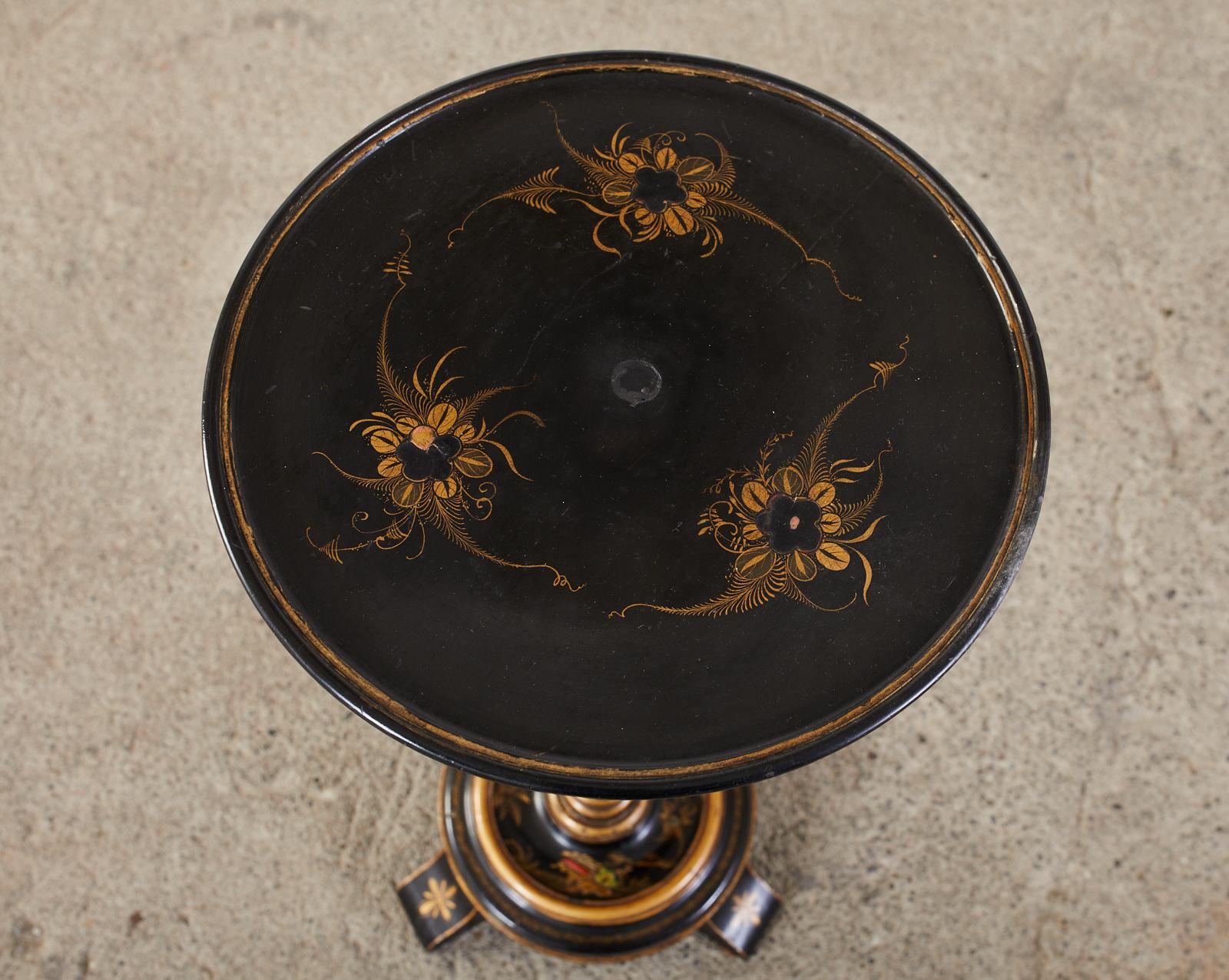 English Chinoiserie Revival Lacquered Pedestal Drink Table 2