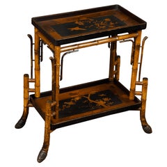 English Chinoiserie Style 1900s Bamboo Side Table with Birds and Floral Motifs