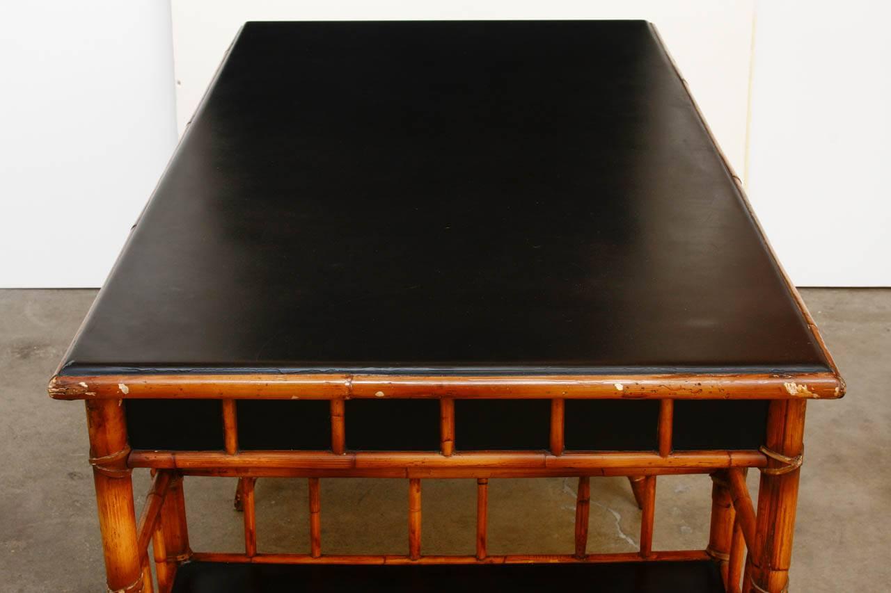 Hand-Crafted English Chinoiserie Style Bamboo Desk by Milling Road for Baker
