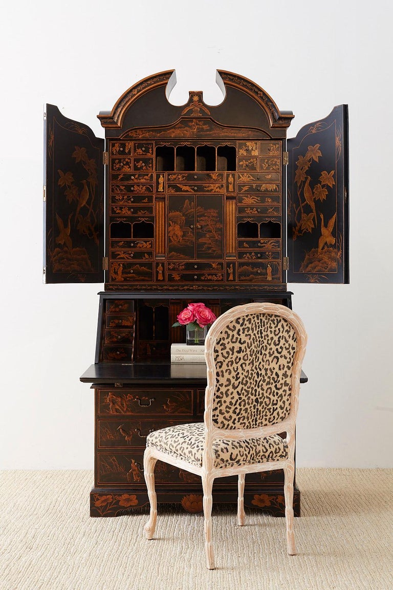 English Chinoiserie Style Lacquered Parcel-Gilt Secretary at 1stDibs