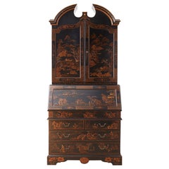 English Chinoiserie Style Lacquered Parcel-Gilt Secretary